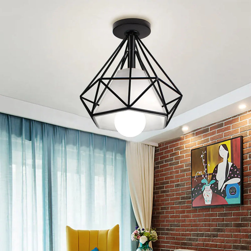 Axyaa Retro Iron Cage Ceiling Light for Nordic Kitchen Home Lighting