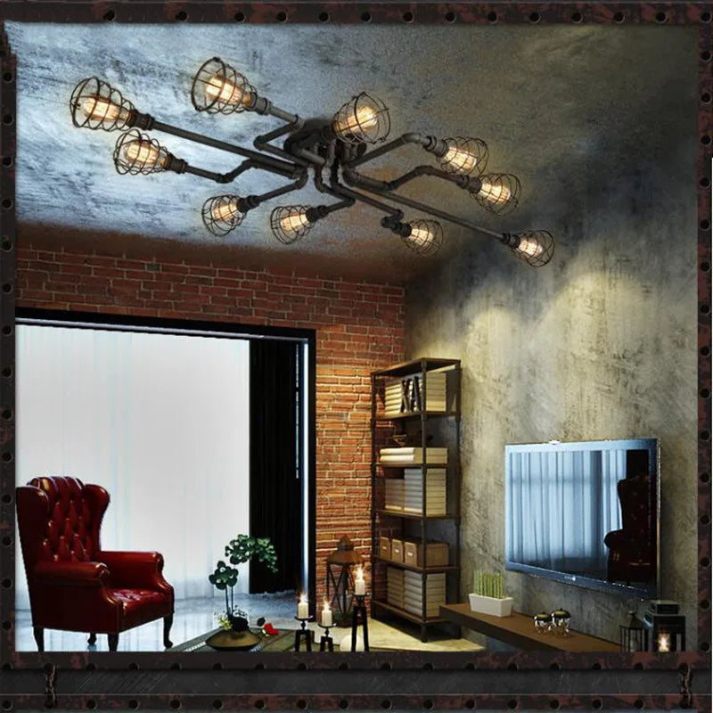 Axyaa Waterpipe Edison Chandelier: Vintage Industrial Loft Bar Cafe Dining Room Light