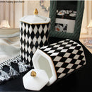 Axya Geometric Black & White Grid Ceramic Storage Jar with Cover