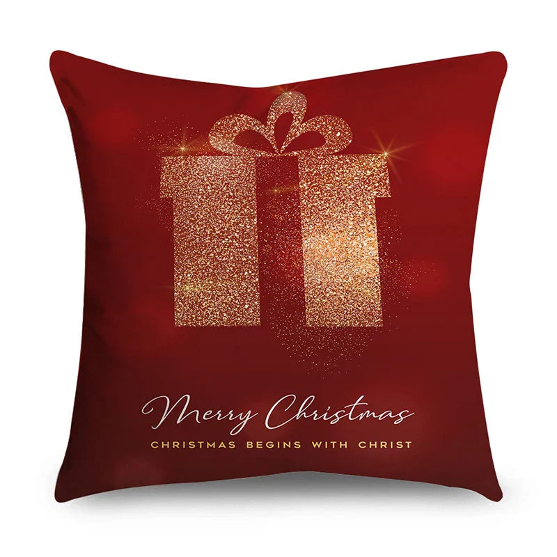 Axyaa Christmas Polyester Cushion Cover - Tree Gifts Print - Xmas Home Decor