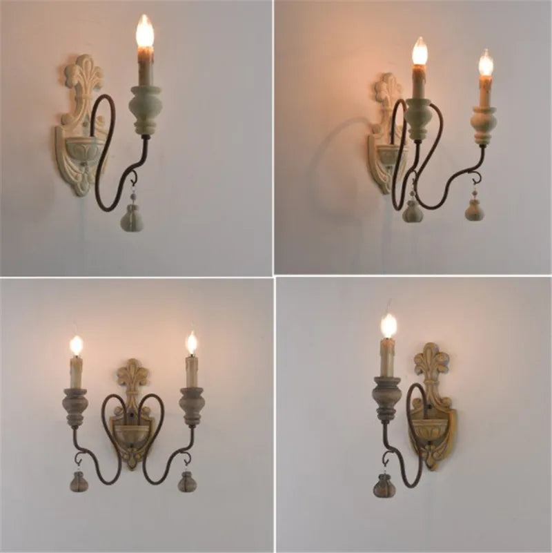 Axyaa Rustic Iron Wood Wall Sconce Retro Decor Industrial Loft Lamp