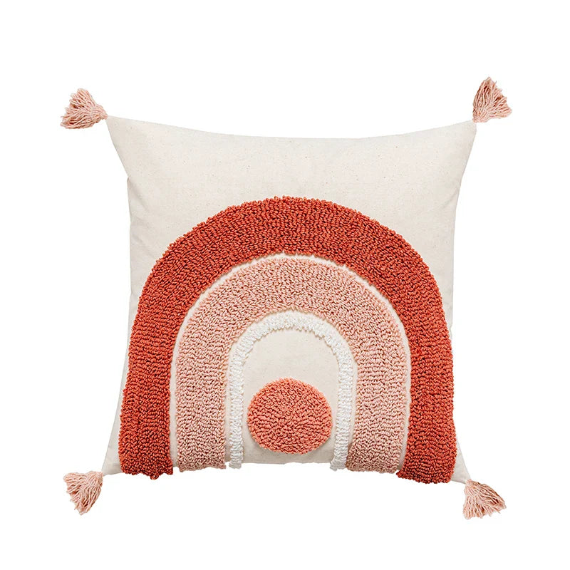 Axyaa Pink Rainbow Tufted Diamond Pillow Cover for Living Room Girls Room