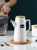 Axya White Ceramic Vinegar Oil Bottle with Sealed Wooden Lid