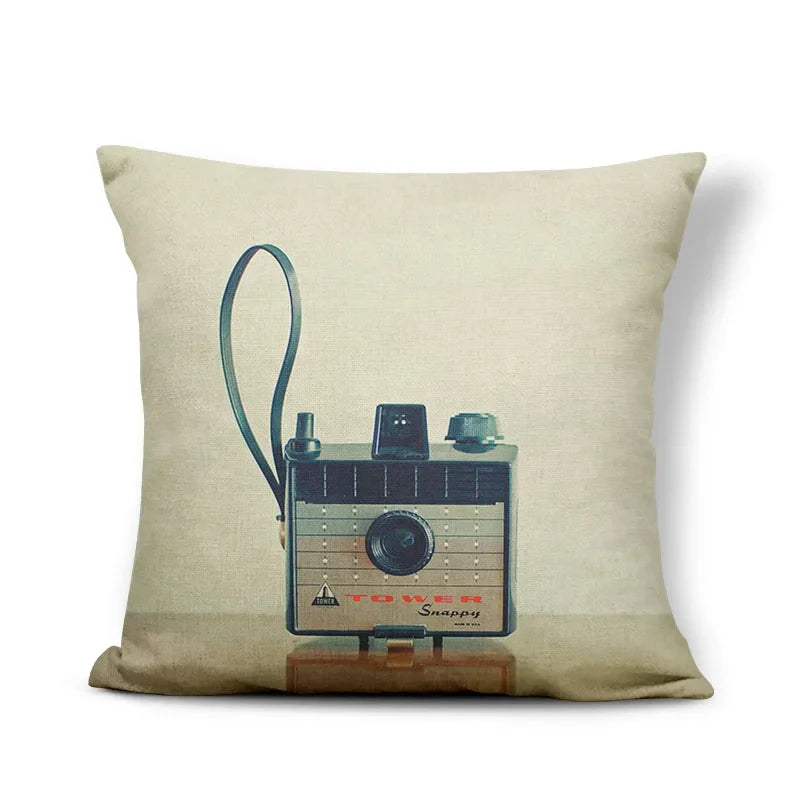 Axyaa Retro Record Camera Pillow Cover - 45X45CM
