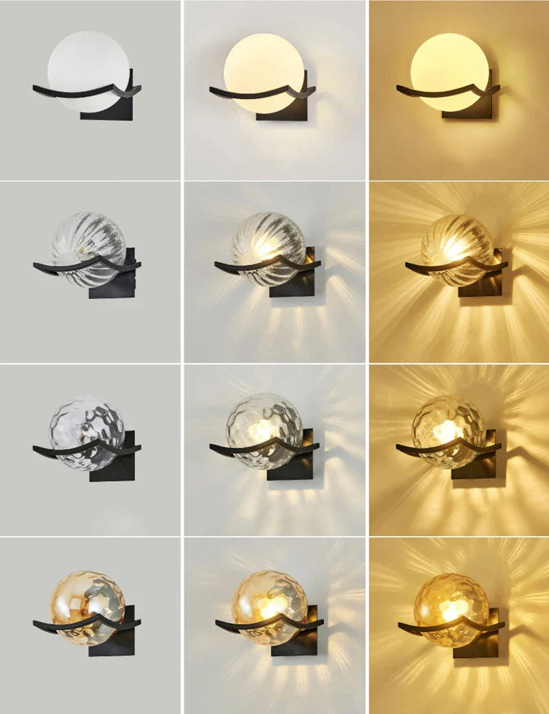 Axyaa Modern Moon Wall Lamp Glass Shade Bedroom Sconce LED Night Lights Fixtures