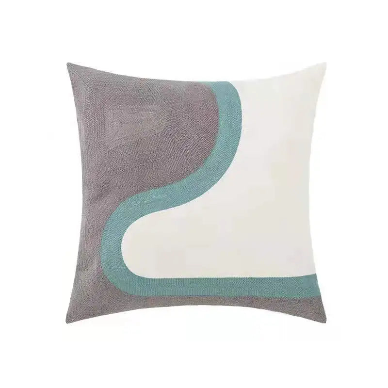 Daisy Floral Geometric Embroidery Pillow Cover 45x45cm Yellow Blue Soft Cozy