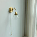 Axyaa Nordic LED Wall Lamp Pull Chain Switch Glass Copper Wall Sconce