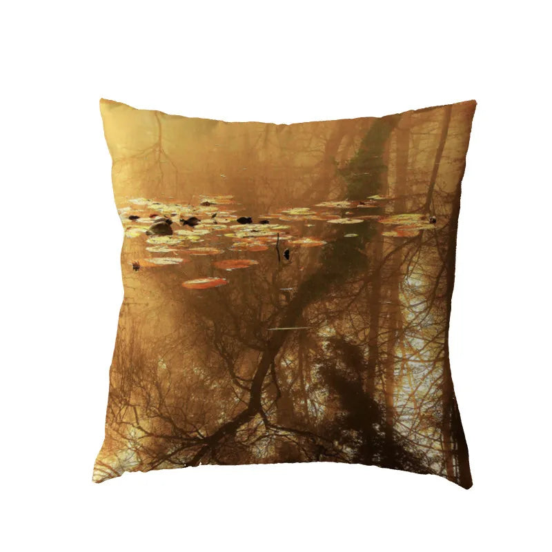 Axyaa Waterfall Maple Lake Forest Decor Pillow Cover Case