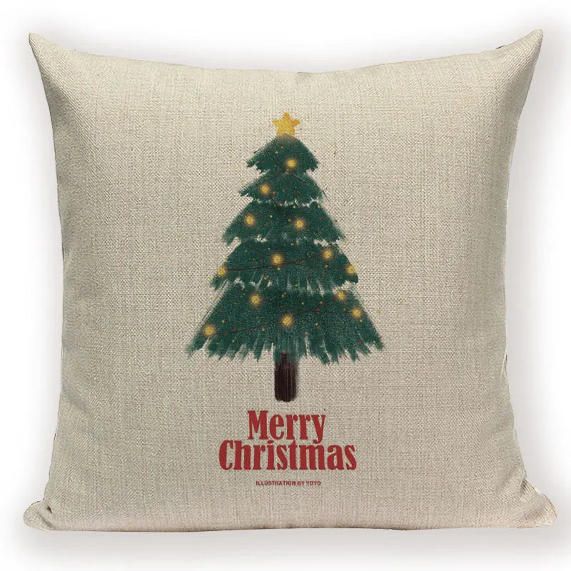 Christmas Cartoon Santa Claus Deer Pillows Covers Merry Christmas Gifts for The New Year by Axyaa
