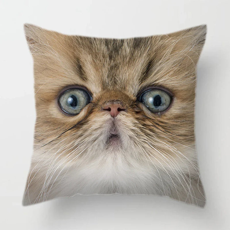Axyaa Cat Face Print Throw Pillow Cover for Home Sofa Decor