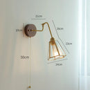 Axyaa Vintage Copper Wall Lamp with Wood Base and Pull Chain - Bedroom Bathroom Lighting