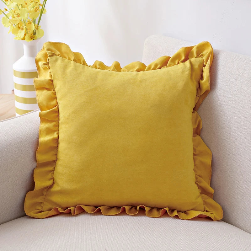 Axyaa Soft Faux Suede Ruffle Cushion Cover for Home Decor