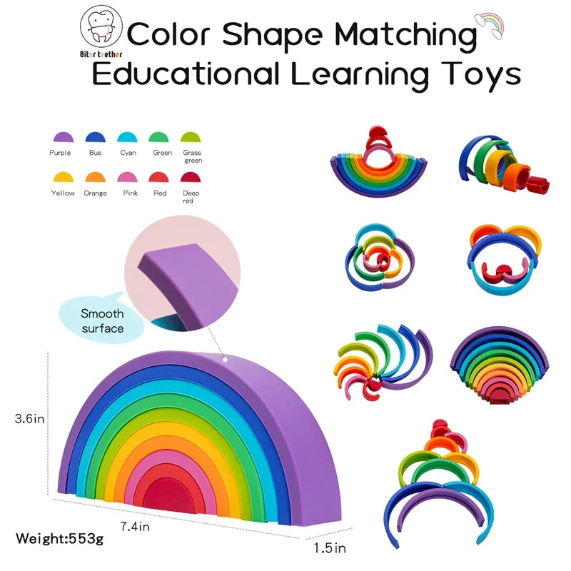 Axya Silicone Rainbow Stacker Blocks: Educational Montessori Stacking Toy