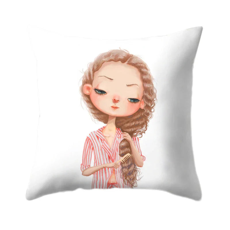 Axyaa Yoga Girl Printed Polyester Cushion Cover for Home Decor 45x45CM