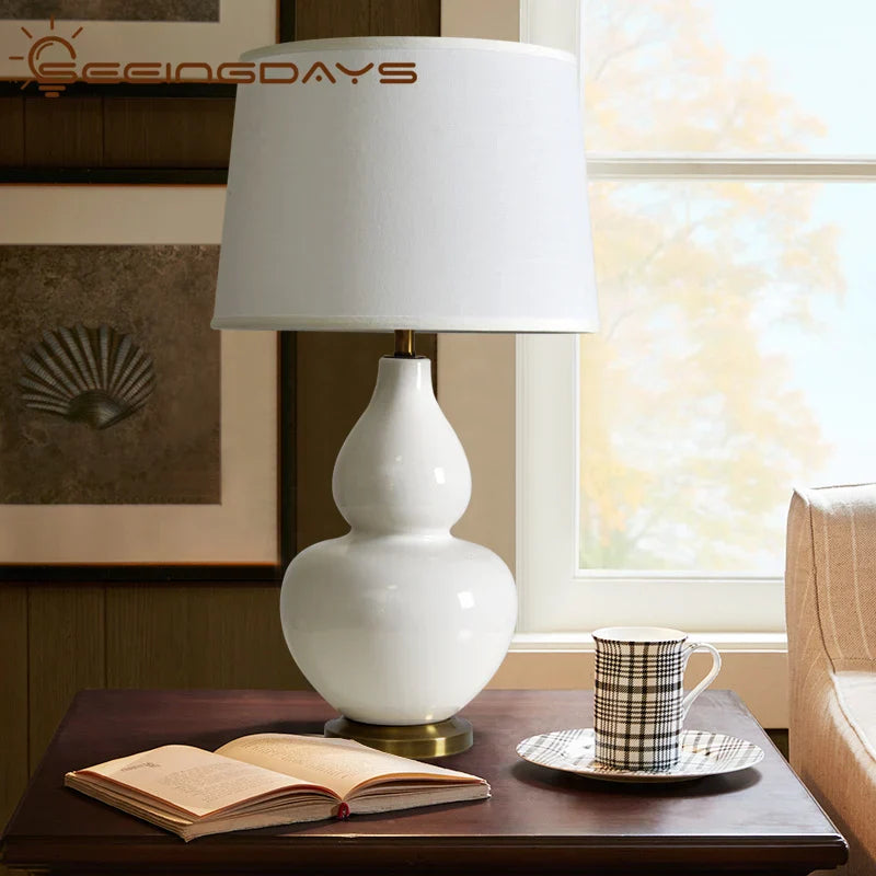 Axyaa White Gourd Lamp - Modern Porcelain Minimalist Design for Bedroom, Living Room