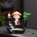 Axyaa Little Monk Ceramic Incense Burner with Mountain Water Flow Ornament