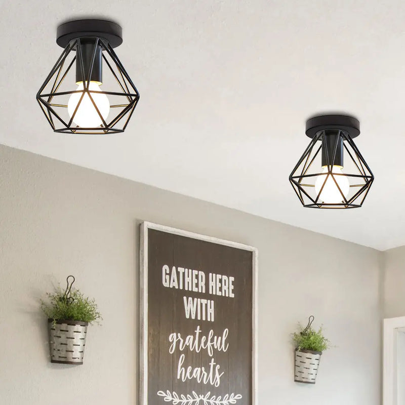 Axyaa Retro Iron Ceiling Lamp for Living Room, Modern Nordic Black Fixture