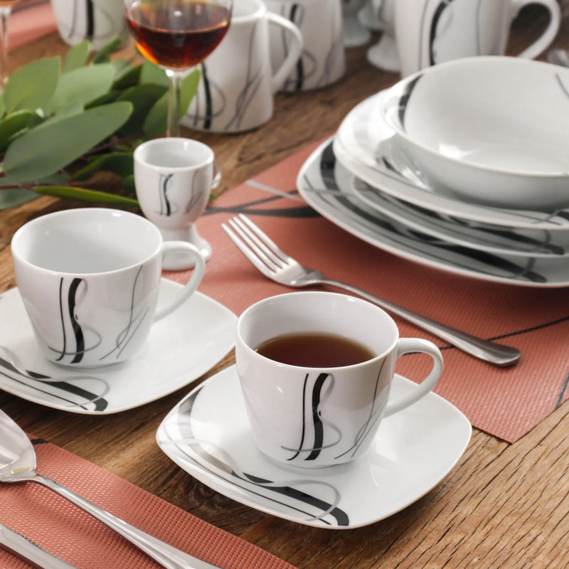 Axya 50-Piece Porcelain Dinner Set with Egg Cup, Cup & Saucer, Mug, Plates, Bowls, Jug, Pot