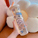 Axyaa Clear Plastic Water Bottle With Straw, Tea Strainer, Stickers, Large Capacity