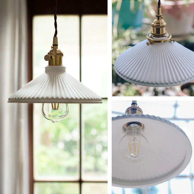 Axyaa White Ceramic Brass Pendant Lights - Nordic Japanese Style Hanging Lamp