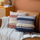 Axyaa Navy Pink Boho Tassel Cushion Cover 45x45cm Handmade Cotton Woven Decor