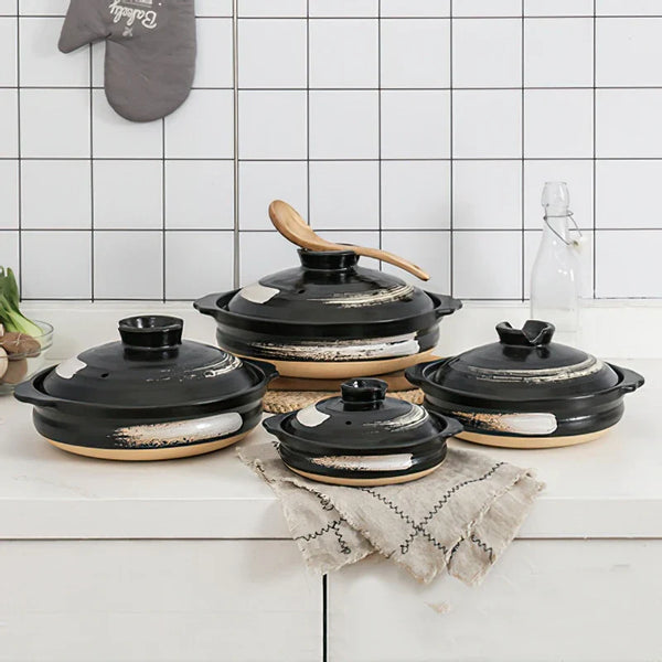 Axya Japanese Style Ceramic Casserole Small Pot Black Clay Saucepan