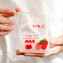Axyaa Kawaii Strawberry Milk Carton Glass Cup - 380ml Square Creative Breakfast Cup