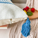 Axyaa Boho Blue Diamond Jacquard Cushion Cover with Tassels for Home Decor