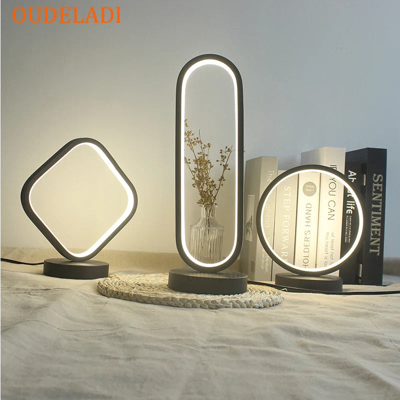 Axya Modern Black Ring LED Table Lamp for Bedroom Decor and Reading