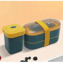 Axyaa Double Layer Lunch Box Set with Fork & Spoon, Microwave Safe Bento Container