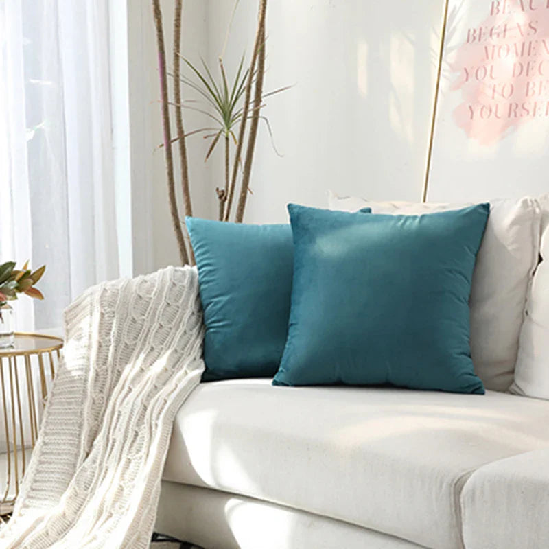 Axyaa Velvet Cushion Cover 45x45cm White Soft Pillow for Living Room Sofa