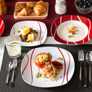 Axyaa Felisa 18-Piece Red Stripes Porcelain Dinner Set - Service for 6