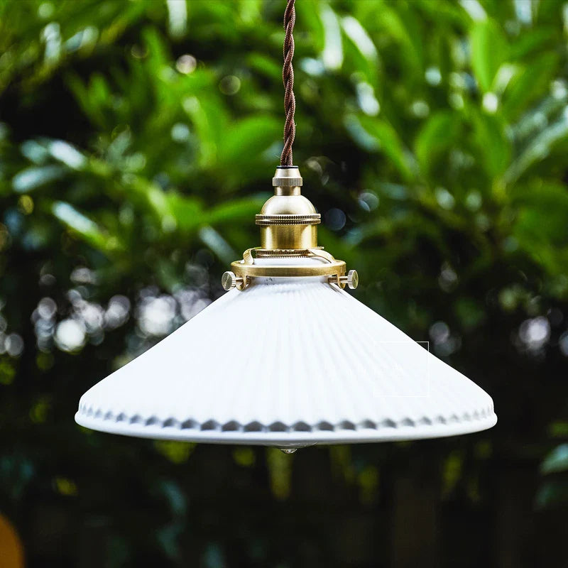 Axyaa White Ceramic Brass Pendant Lights - Nordic Japanese Style Hanging Lamp