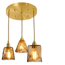 Axyaa Wood Copper Pendant Lights Flush Japanese Style Amber Glass LED Lamp