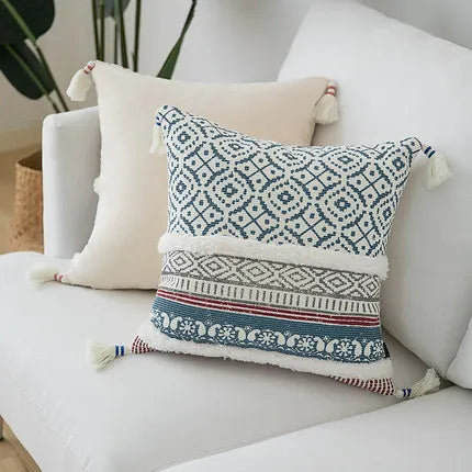 Moroccan Style Tassel Cushion Cover 45x45cm for Home Decor Sofa Bed - Axyaa