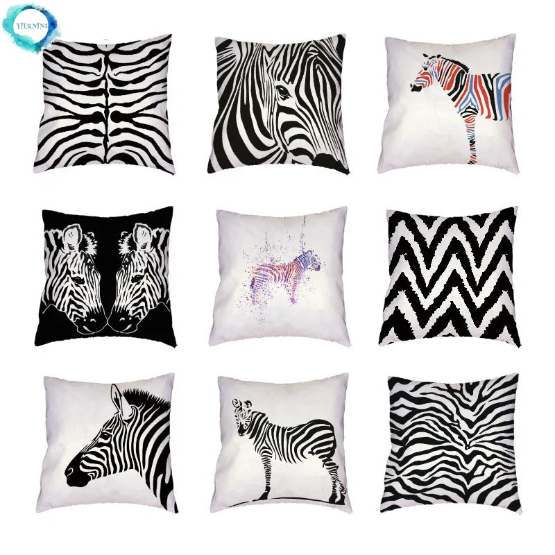 Zebra White Geometric Trilateral Watercolor Cushion Covers by Axyaa