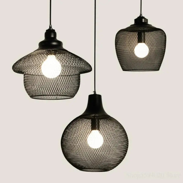 Axyaa Industrial Birdcage Chandelier: Retro Iron Net Bar Hanging Lamp for Creative Indoor Lighting