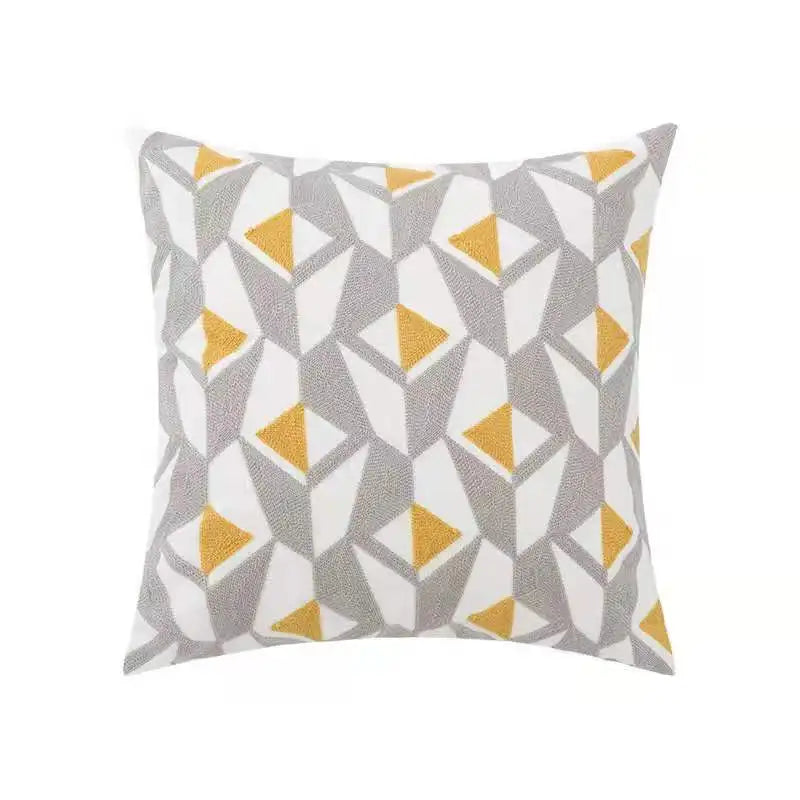 Daisy Floral Geometric Embroidery Pillow Cover 45x45cm Yellow Blue Soft Cozy