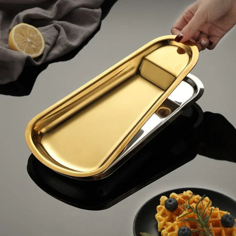 Axyaa Stainless Steel Food Storage Tray Dessert Plate Snack Pan Buffet Tableware