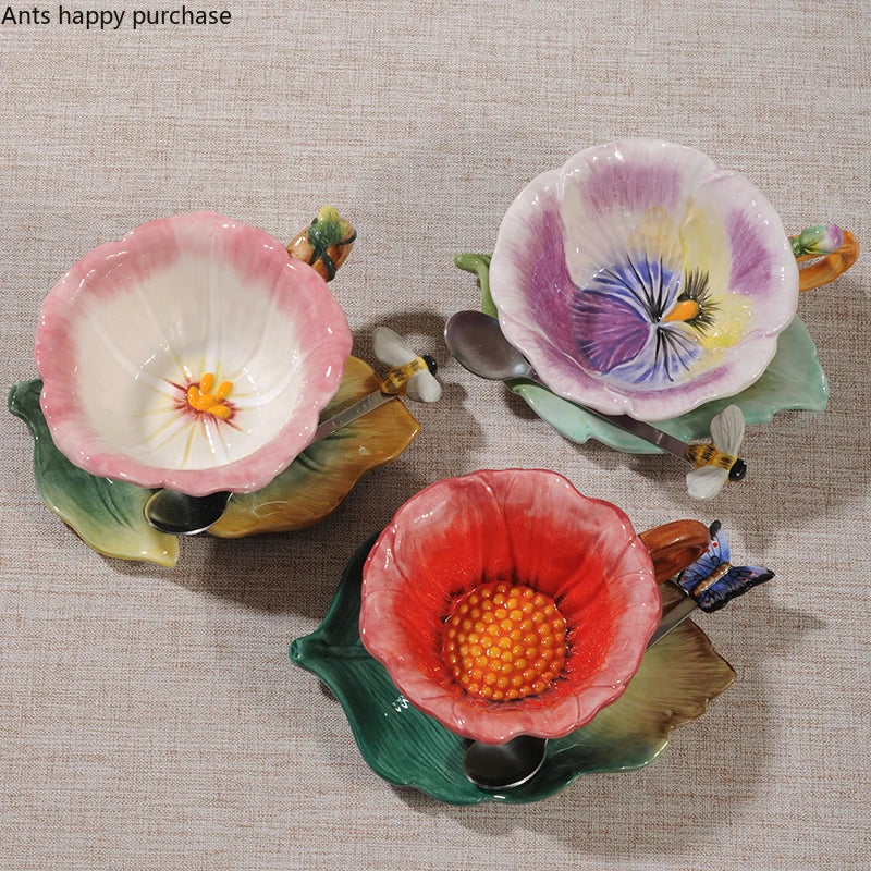 Axya Floral Ceramic Cup Set with Saucer Spoon, Stylish Gift for Tea and Coffee Lovers.