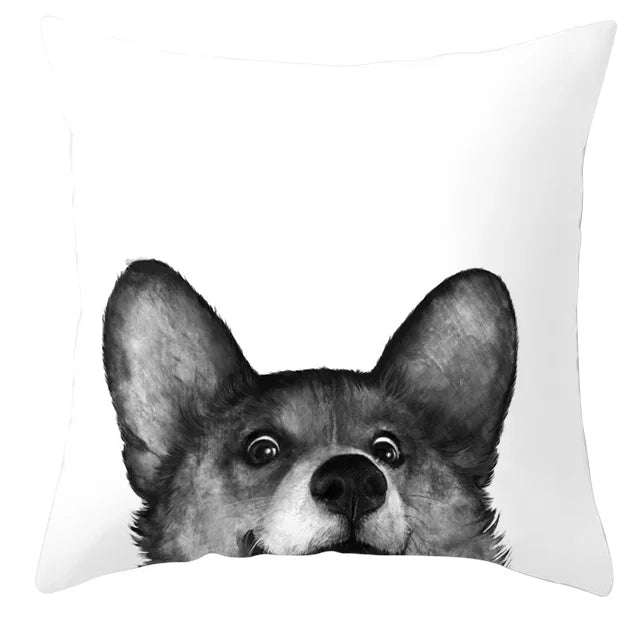 Axyaa Cartoon Dog Cat Printed Cushion Cover for Kid Room Decor 45X45CM