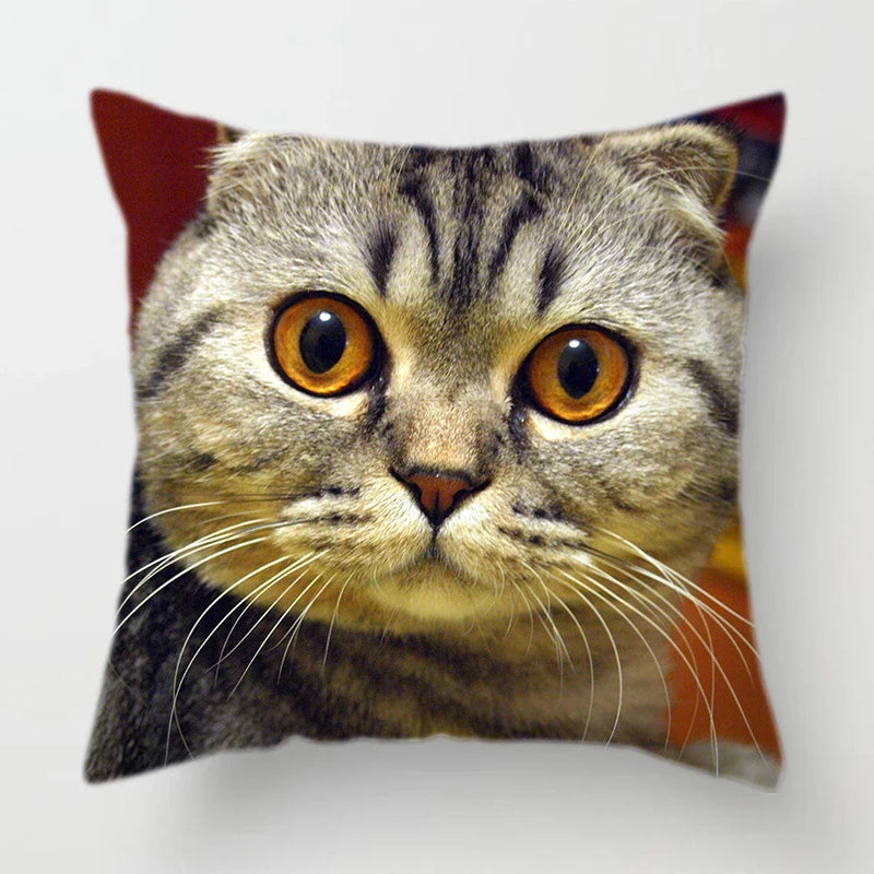 Axyaa Cat Face Print Throw Pillow Cover for Home Sofa Decor