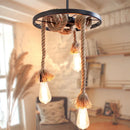 Axyaa Industrial Loft Chandelier: Wheel Hemp Rope DIY Pendant Lamp for Dining Room