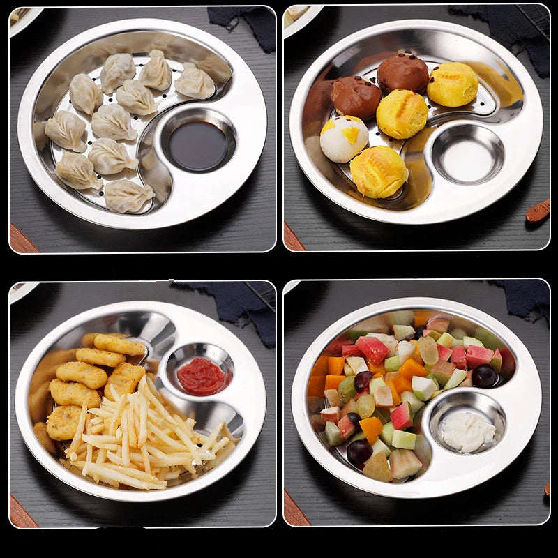 Axyaa Stainless Steel Dumpling Plate with Dipping Saucer and Snack Dish