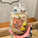Axyaa Kawaii Jumbo Bear Water Bottle for Kids: Cute Portable Gourd with Straw