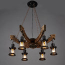Axyaa Retro Industrial Solid Wood Chandelier for Cafe Restaurant Bar
