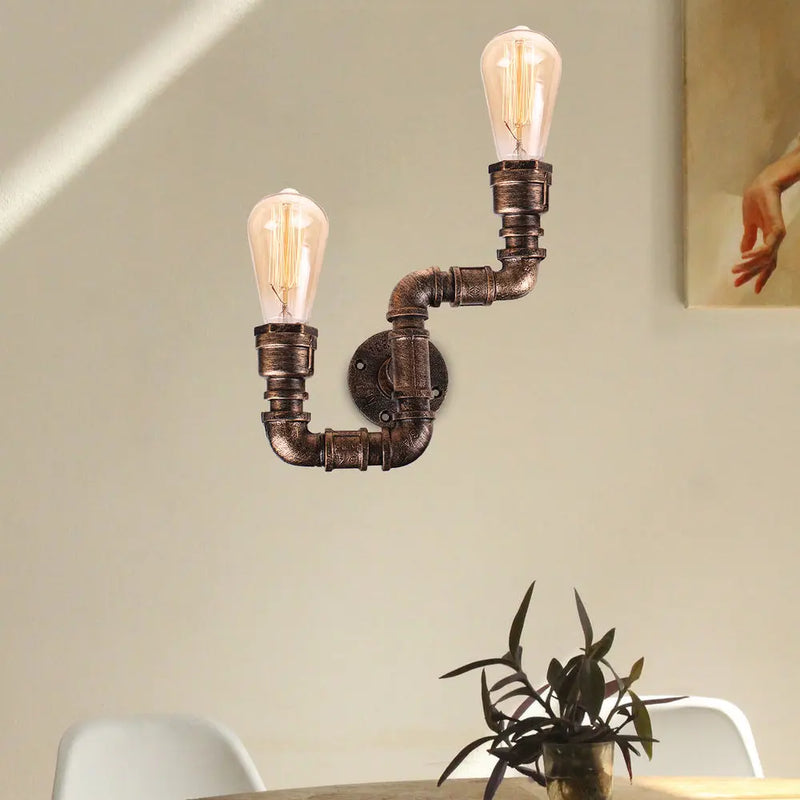 Axya Industrial Water Pipe Wall Light - Retro Iron, Multi Lights, E27