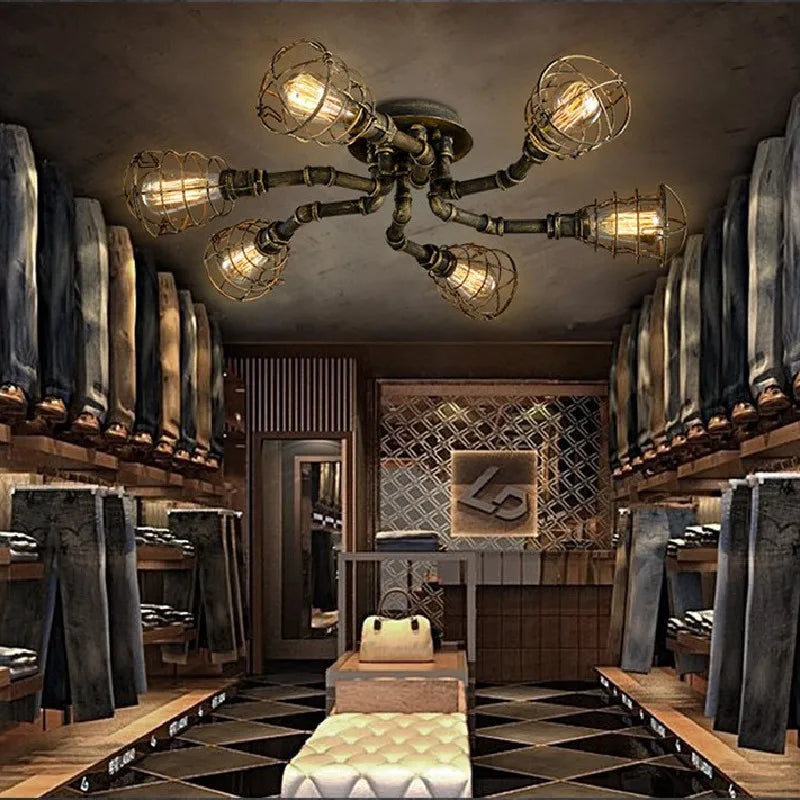 Axyaa Waterpipe Edison Chandelier: Vintage Industrial Loft Bar Cafe Dining Room Light