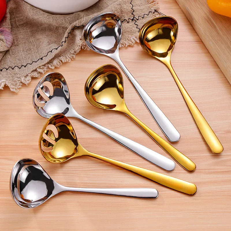 Axyaa Stainless Steel Golden Ladle Soup Spoon Colander Kitchenware