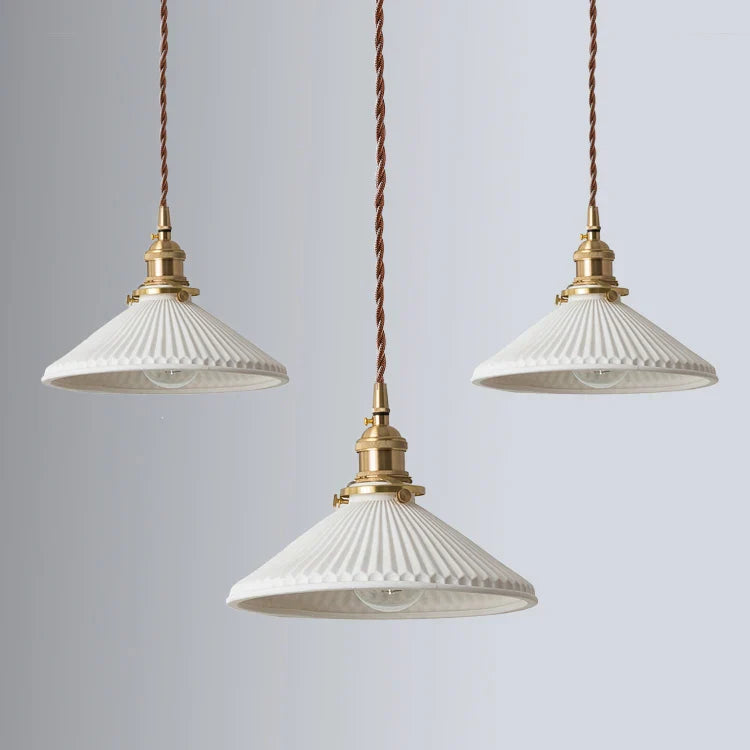 Axyaa White Ceramic Brass Pendant Lights - Nordic Japanese Style Hanging Lamp